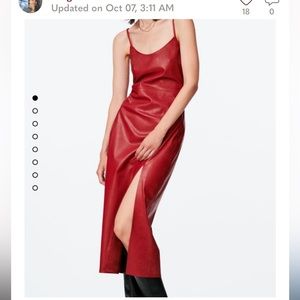 ZARA NEW WOMAN MIDI STRAPPY FAUX LEATHER CAMISOLE DRESS DARK RED